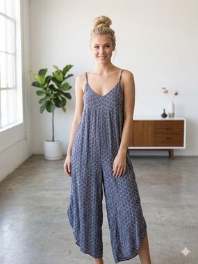 Floreat Navy and White Pattern Jumpsuit